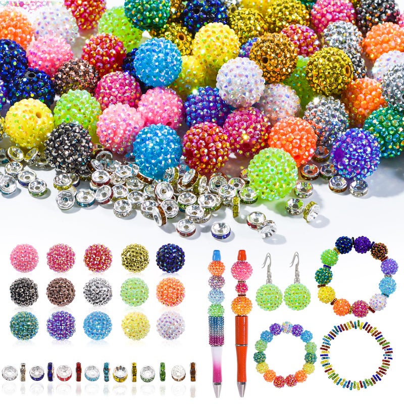 DASTTUIS 20mm Beads for Pens 20 Pcs Rhinestone Beads and 220 Pcs Spacer Bead for Beadable Pens Glitter Acrylic Bubblegum Round Bling Focal Bead for Bracelets Beaded Pen Supplies Colorful - Image 3