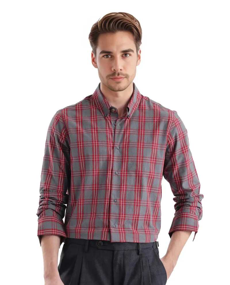 Rare Rabbit Rare Rabbit Men's Finster Red Cotton Fabric Full Sleeve Regular Fit Checks Shirt