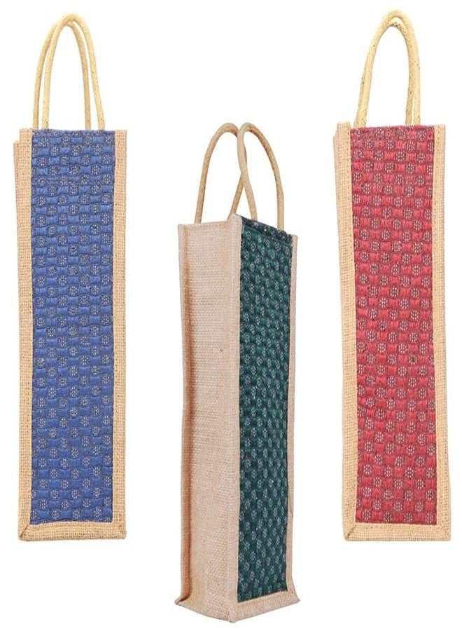 HRBS Jute Tote Water Bottle Carry Bag with Handyles (Random Color & Pattern) - Pack of 5, For Shopping, Any Bottle, lunch Box, Fruits, stationary, Papers, Juice Bottle, Tea Bottle- Washable Handy Bag - Image 1