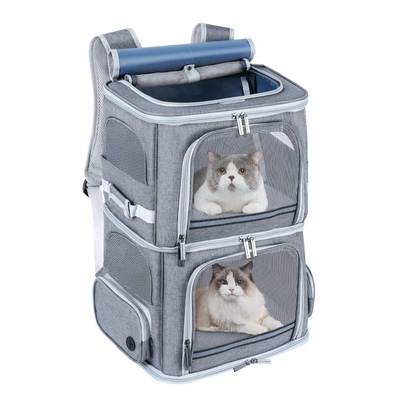 Groxkox Double Cat Carrier for 2 Cats,Dog Backpack Carrier for Medium Dogs,Double Compartment Pet Carrier Backpack for Dual Pets,for Outdoor Traveling/Stroll and Picnic - Image 1