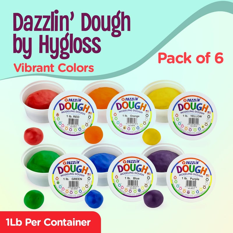 Hygloss Play Modeling Dough for Kids â€“ Safe & Non-Toxic Sensory Dough for Arts and Crafts â€“ 1 lb Tub â€“ Play Clay for Toddler Activities, Preschool Classroom Must-Haves â€“ 6 Assorted Colors, Unscented - Image 2