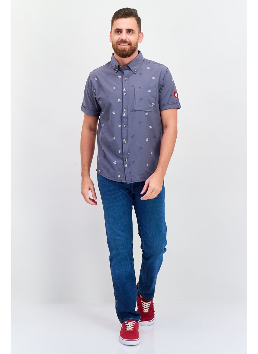 Canada Weather Gear - Men Regular Fit Allover Print Short Sleeves Casual Shirt, Grey - Image 1