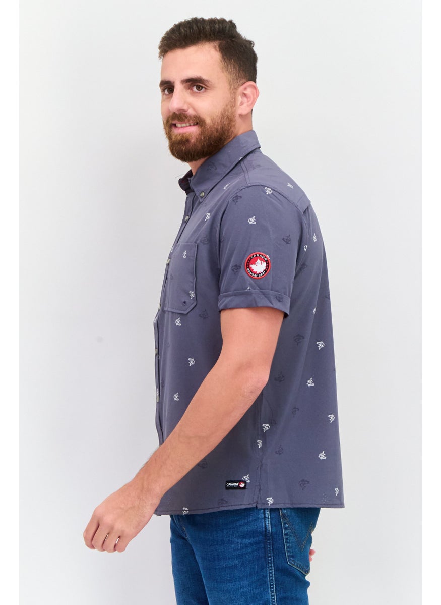 Canada Weather Gear - Men Regular Fit Allover Print Short Sleeves Casual Shirt, Grey - Image 1