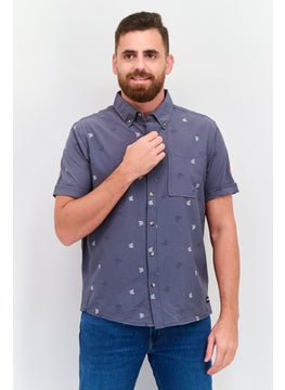 Men Regular Fit Allover Print Short Sleeves Casual Shirt, Grey