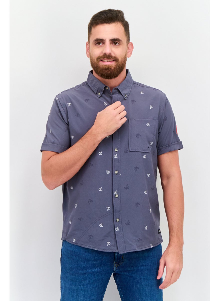 Canada Weather Gear - Men Regular Fit Allover Print Short Sleeves Casual Shirt, Grey - Image 1