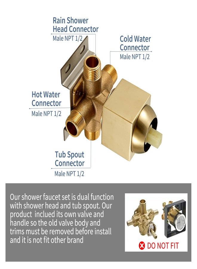 GGStudy Shower Faucet Set, Brushed Gold Tub Shower Faucet with 8 Inch Square Rainfall Shower Head and Tub Spout Shower Tub Faucet Set Complete Included Shower ValveTub Shower Trim Kit - Image 4