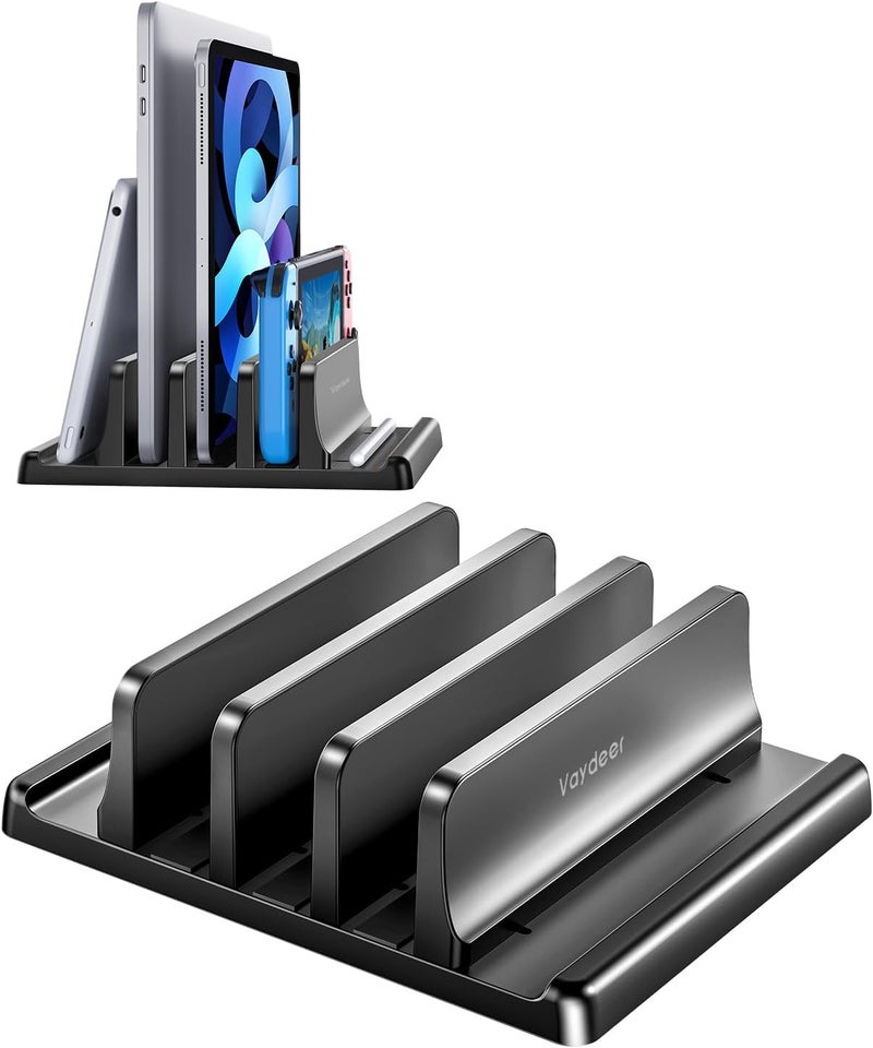 Vaydeer 3-Slot Vertical Laptop Stand Made of Premium ABS Plastic 4 in 1 Design Space-Saving Adjustable Desk Organizer for All MacBook/Chromebook/Surface/iPad- Black - Image 1
