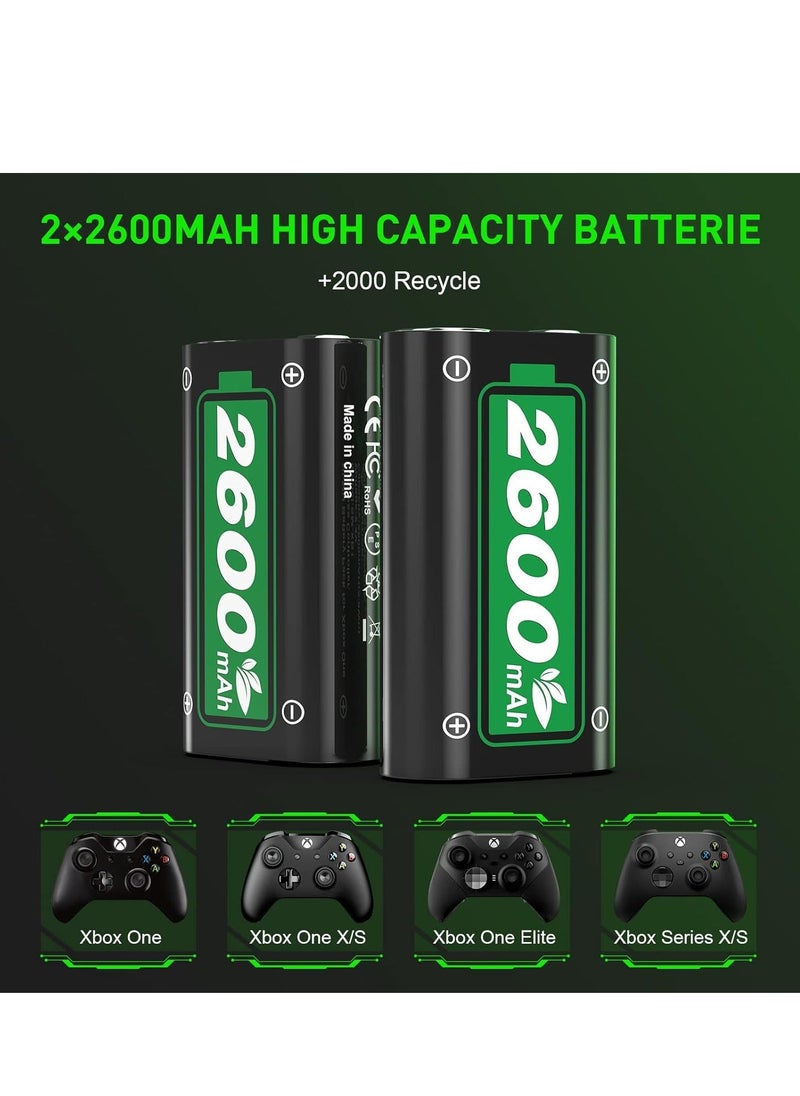 AOLION - Fast Charging 2 x 2600mAh Xbox Controller Battery Pack with Charger for Xbox One/Xbox Series X/Xbox Series S/Xbox One X|S, High Capacity Rechargeable Battery Pack Xbox Accessories - Image 1