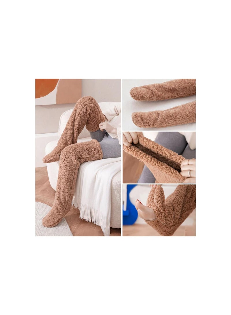 Over Knee High Fuzzy Socks Plush,Fuzzy Leg Warmers Over The Knee Sleeping Socks,Winter Home Sleeping Socks（Dark Gray