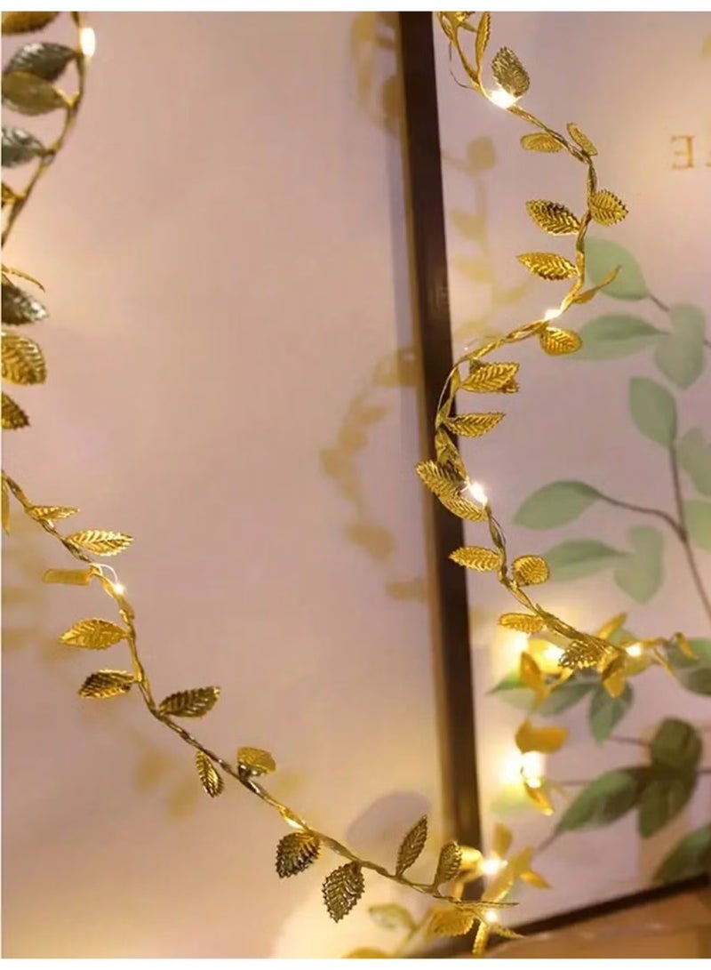 يا إلهي أضواء سلسلة زينة LED على شكل ورقة كرمة ذهبية-أضواء جنية بسلك نحاسي يعمل بالبطارية 5 أمتار مع 50 مصباح دافئ-إكليل أنيق على شكل أوراق ذهبية للغرف والجدران والطاولات وزخارف الزفاف والعطلات (بطاريات غير مدرجة) - Image 2