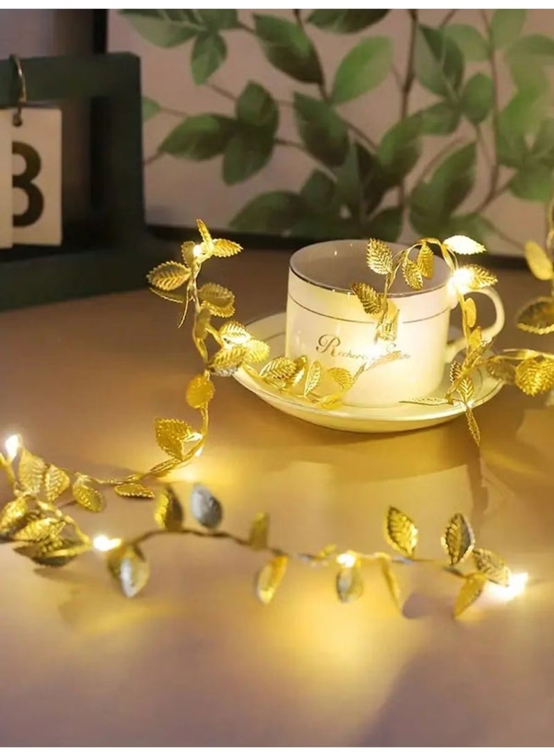 يا إلهي أضواء سلسلة زينة LED على شكل ورقة كرمة ذهبية-أضواء جنية بسلك نحاسي يعمل بالبطارية 5 أمتار مع 50 مصباح دافئ-إكليل أنيق على شكل أوراق ذهبية للغرف والجدران والطاولات وزخارف الزفاف والعطلات (بطاريات غير مدرجة) - Image 4