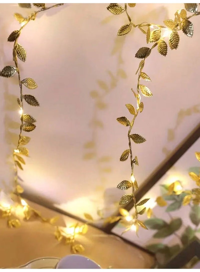 يا إلهي أضواء سلسلة زينة LED على شكل ورقة كرمة ذهبية-أضواء جنية بسلك نحاسي يعمل بالبطارية 5 أمتار مع 50 مصباح دافئ-إكليل أنيق على شكل أوراق ذهبية للغرف والجدران والطاولات وزخارف الزفاف والعطلات (بطاريات غير مدرجة) - Image 3