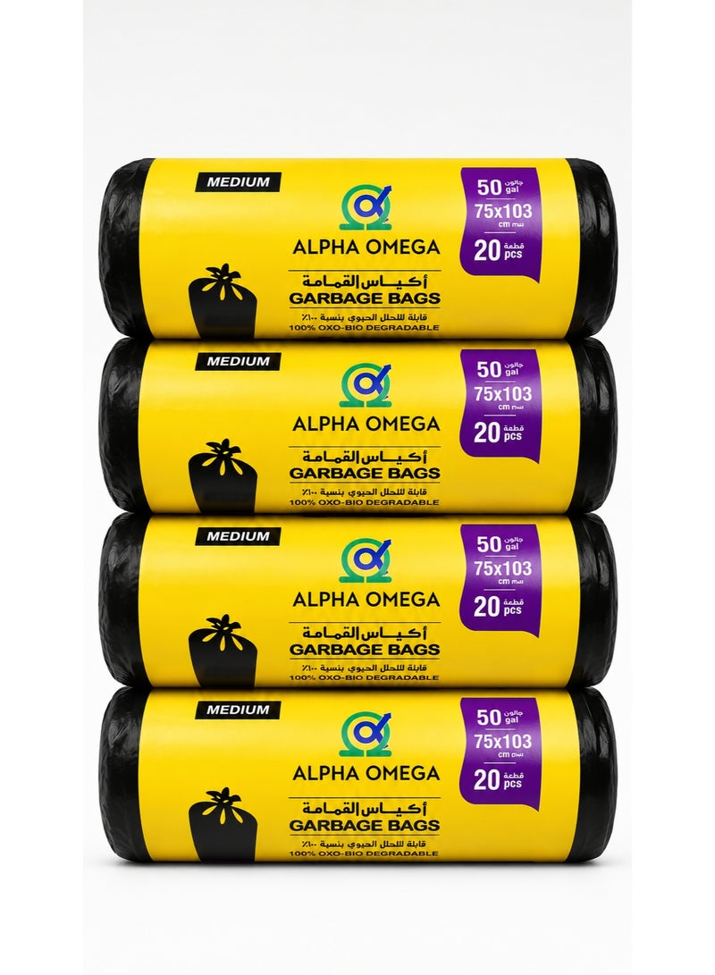 Alpha Omega 50 Gallon Heavy Duty Garbage Bags, 80 Trash Bags, Pack of 4 - Image 1
