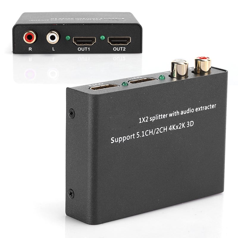 مستخرج صوت HDMI 1 مدخل 2 مخرج مع مبدل مضخم - دعم 4K ثلاثي الأبعاد مخرج بصري SPDIF وستيريو L/R صوت 5.1 قناة للمسرح المنزلي أسود - Image 1