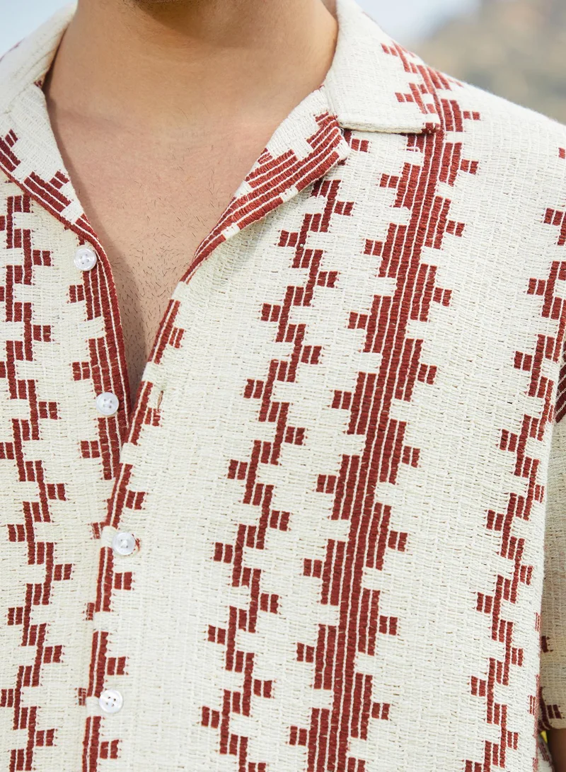 Campus Sutra Campus Sutra Men's Brown & White Indie-Block Oversized Shirt For Casual Wear | Cuban Collar | Short Cuffed Sleeves | Button Closure | Oversized Shirt Crafted With Comfort Fit For Everyday Wear