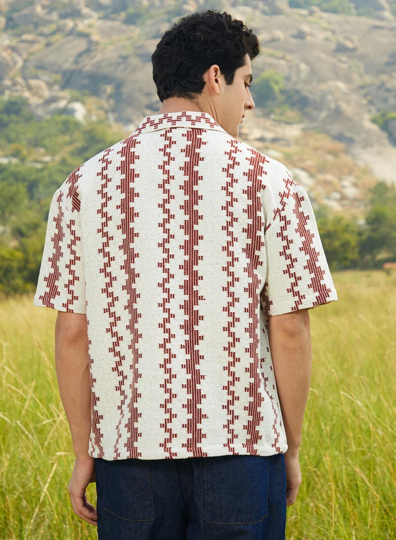 Campus Sutra Campus Sutra Men's Brown & White Indie-Block Oversized Shirt For Casual Wear | Cuban Collar | Short Cuffed Sleeves | Button Closure | Oversized Shirt Crafted With Comfort Fit For Everyday Wear