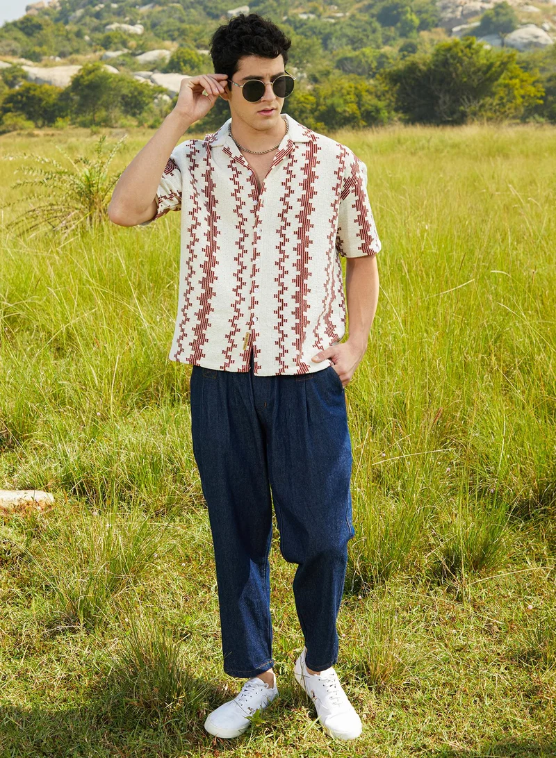 Campus Sutra Campus Sutra Men's Brown & White Indie-Block Oversized Shirt For Casual Wear | Cuban Collar | Short Cuffed Sleeves | Button Closure | Oversized Shirt Crafted With Comfort Fit For Everyday Wear
