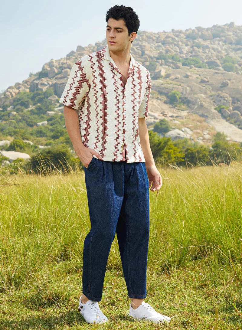 Campus Sutra Campus Sutra Men's Brown & White Indie-Block Oversized Shirt For Casual Wear | Cuban Collar | Short Cuffed Sleeves | Button Closure | Oversized Shirt Crafted With Comfort Fit For Everyday Wear