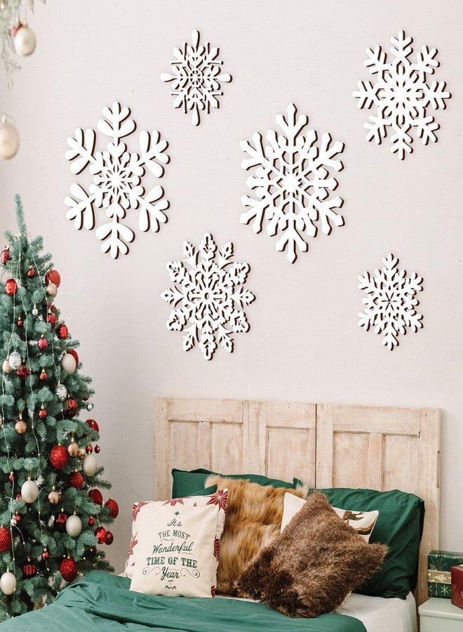 وولاين مجموعة ديكور حائط خشبية على شكل ندفة ثلجية من والين، 6 قطع، لون أبيض، مع خطاف، لتزيين المنزل أو كزينة شتوية لعيد الميلاد. - Image 4