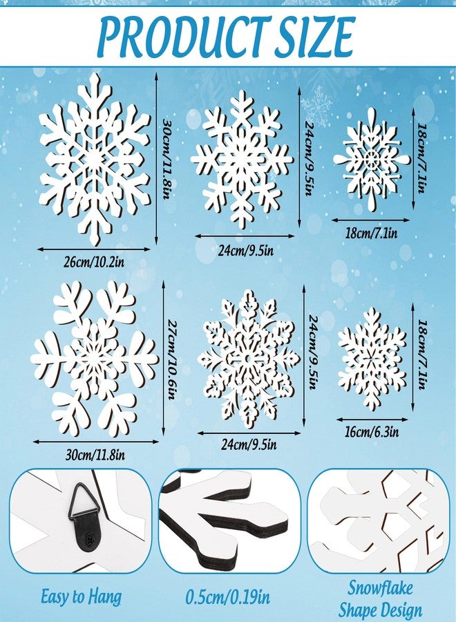 وولاين مجموعة ديكور حائط خشبية على شكل ندفة ثلجية من والين، 6 قطع، لون أبيض، مع خطاف، لتزيين المنزل أو كزينة شتوية لعيد الميلاد. - Image 2
