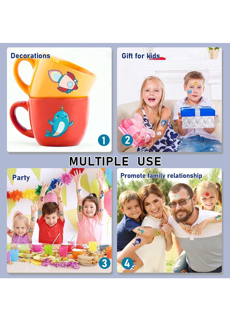 تاتو مؤقت متلألئ لحفلات الأطفال، تصاميم زرقاء مشعة متنوعة تتميز بالوحوش الأسطورية، الديناصورات، الحوريات، ومواضيع الفضاء - 20 ورقة من زينة حفلات عيد الميلاد الممتعة. - Image 5