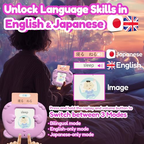 MoLingvora Bilingual Talking Flash Cards for Kids Japanese English Flashcards Children Adults 510 Sight Words ABC Alphabet Pocket Speech for Toddlers Audible Sensory Toys Japanese Pink - Image 5