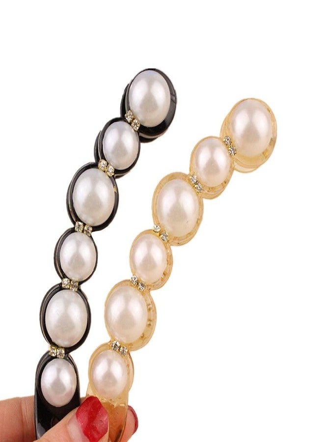 Ruihfas Fashion 2 Pcs Artificial Pearls Rhinestone Banana Clips Ponytail Holders Hair Clips - Image 1