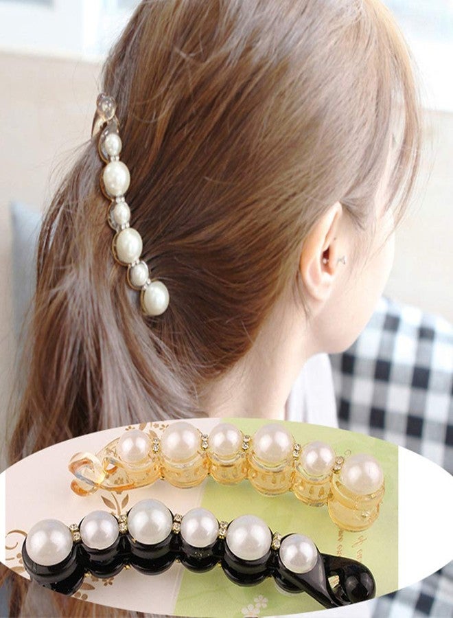 Ruihfas Fashion 2 Pcs Artificial Pearls Rhinestone Banana Clips Ponytail Holders Hair Clips - Image 2