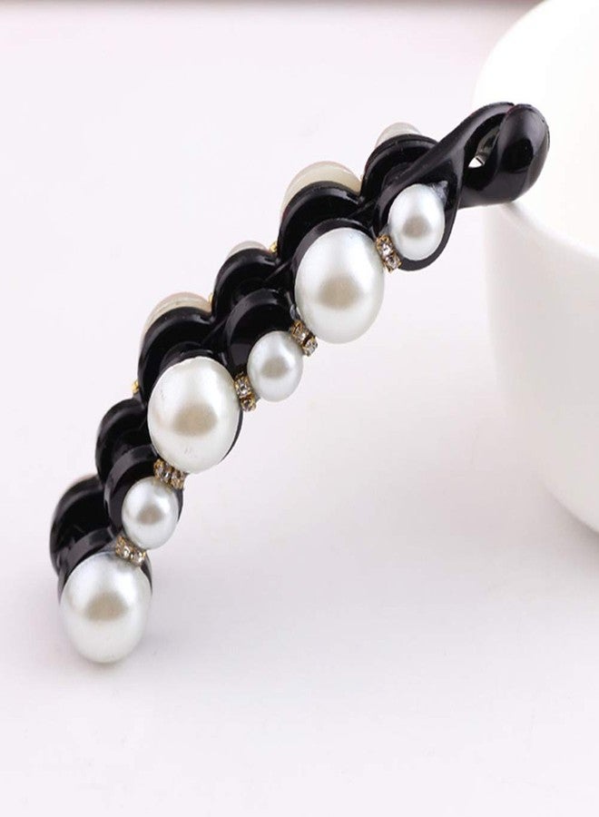 Ruihfas Fashion 2 Pcs Artificial Pearls Rhinestone Banana Clips Ponytail Holders Hair Clips - Image 5