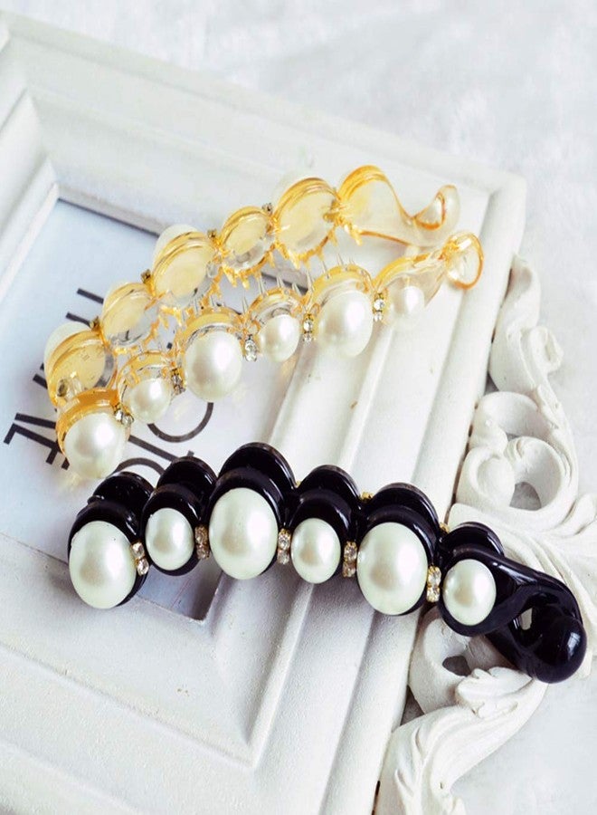 Ruihfas Fashion 2 Pcs Artificial Pearls Rhinestone Banana Clips Ponytail Holders Hair Clips - Image 4