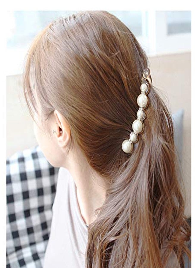 Ruihfas Fashion 2 Pcs Artificial Pearls Rhinestone Banana Clips Ponytail Holders Hair Clips - Image 3