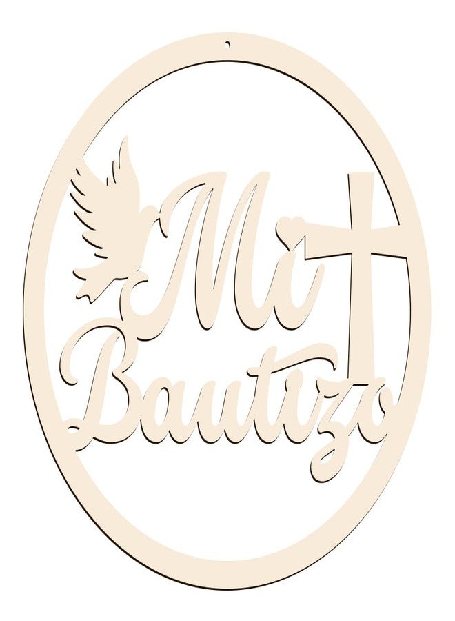 لوحة خشبية من AHANDMAKER تحمل عبارة "Mi Bautizo" (معموديتي)، مستلزمات حفلات استقبال المولود، حروف خشبية، زينة، ركن تصوير، لوحة "Mi Bautizo" (معموديتي) لحفلات استقبال المولود، زينة جدارية معلقة، ركن تصوير، 11.8 بوصة - Image 1