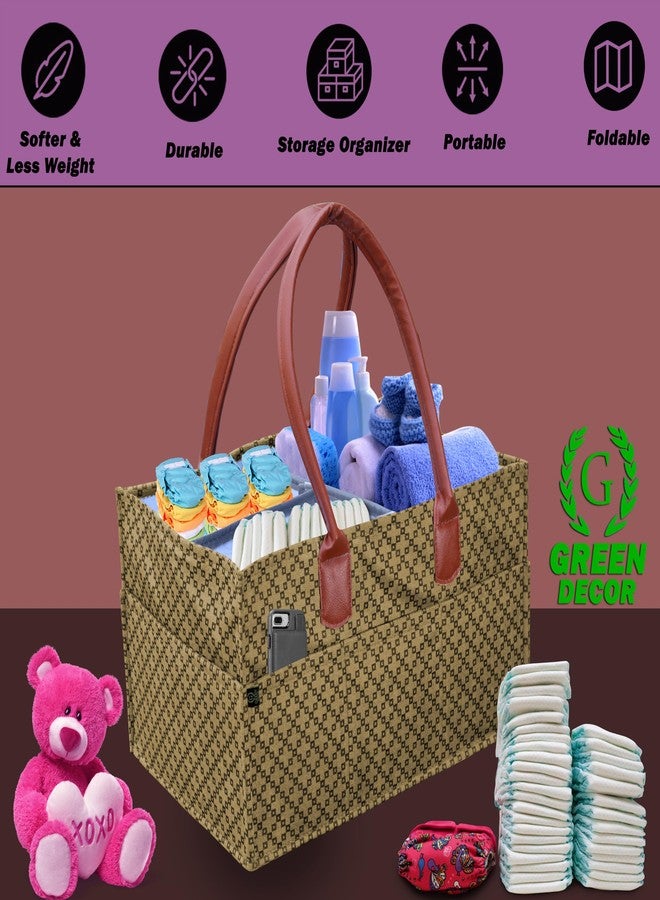 GREEN DECOR -Heavy Duty 400 GSM Felt Designer Diaper Bag With Handles for Smart Mothers, Baby Diaper & Wipes Caddy Organizers,Nursery Storage Foldable & Portable (Dotted Cream-15X10X8 Inch) - Image 5