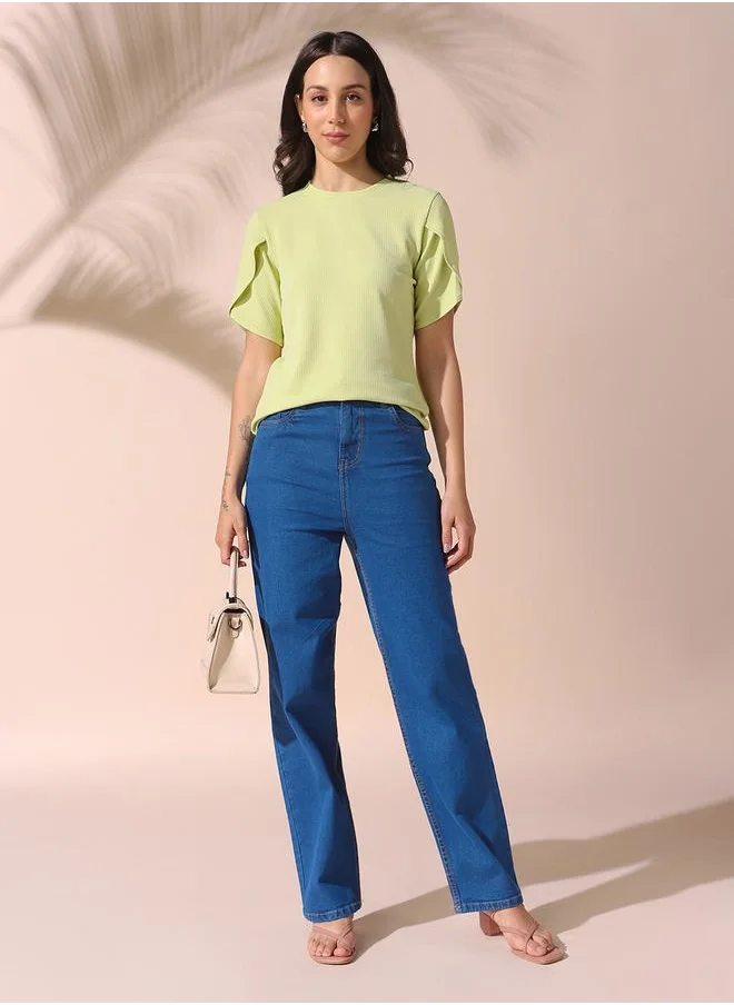 Dennis Lingo Women indigo straight fit solid 98% cotton 2% spandex jeans with button & zip closure- where comfort meets classic charm.