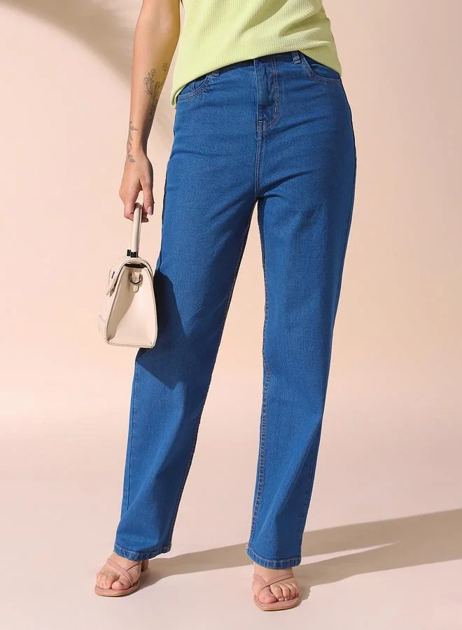 Dennis Lingo Women's Indigo 100% Cotton Solid Pattern Full Length Straight Fit Jeans