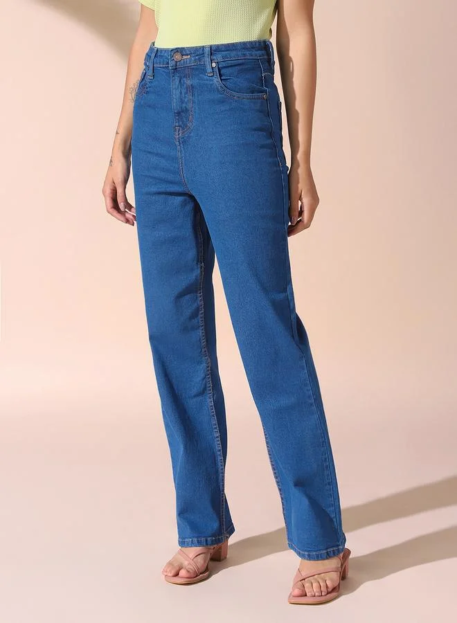 Dennis Lingo Women's Indigo 100% Cotton Solid Pattern Full Length Straight Fit Jeans