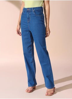 Dennis Lingo Women indigo straight fit solid 98% cotton 2% spandex jeans with button & zip closure- where comfort meets classic charm.  - Image 5