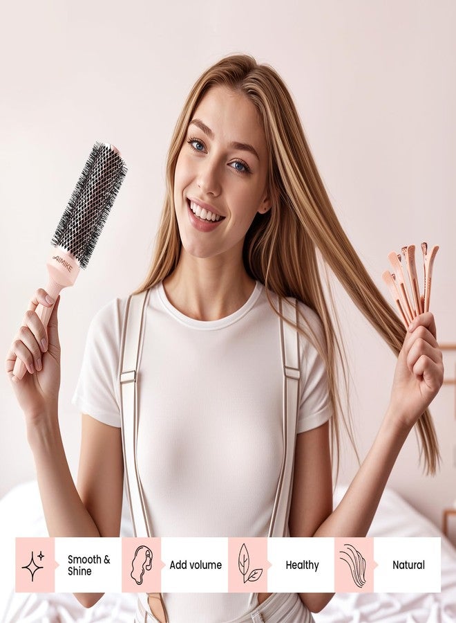 AIMIKE Round Brush for Blow out, Rose Luxe Extra-Long Round Hair Brush Ionic & Nano Thermal Ceramic Tech, for Blow Drying & Styling Volumizing Thick Long Hair, with 4 Clips (Barrel 1.7", Bristle 2.5") - Image 4