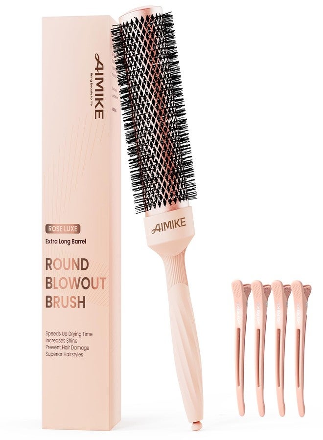 AIMIKE Round Brush for Blow out, Rose Luxe Extra-Long Round Hair Brush Ionic & Nano Thermal Ceramic Tech, for Blow Drying & Styling Volumizing Thick Long Hair, with 4 Clips (Barrel 1.7", Bristle 2.5") - Image 1