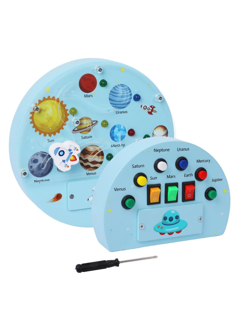SYOSI Busy Board for Toddlers, Baby Busy Board, Space Theme Wooden Sensory Board, Travel Toys for Logical Hands-on, Skill Gift for 1 2 3 Years Old Boys Girls Christmas Birthday Children's Day  - Image 1