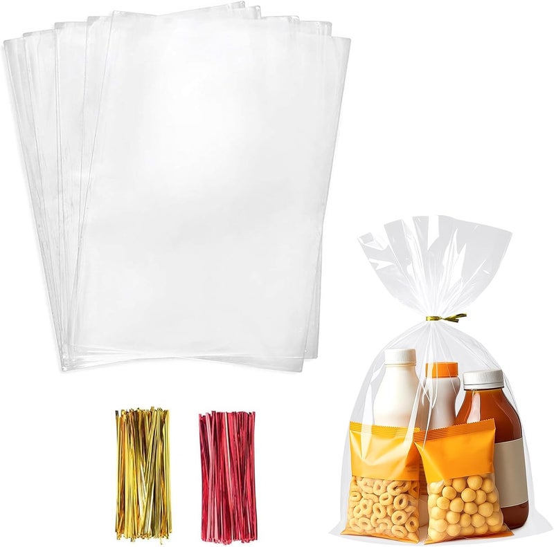 Morepack Cellophane Treat Bags, 200 PCS Clear Cellophane Gift Bags with Twist Ties (8"x12") - Image 1