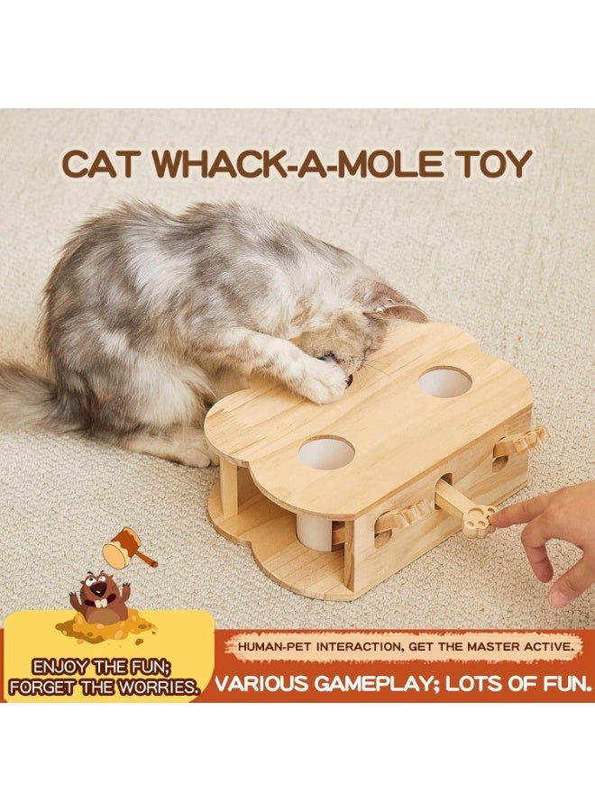 A.M Wooden Whack-a-mole Interactive Cat Toy for Indoor Cats Interactive Pet Toy Box Cat Puzzle Toy for All Ages Cats for Indoor Play Exercise - Image 5