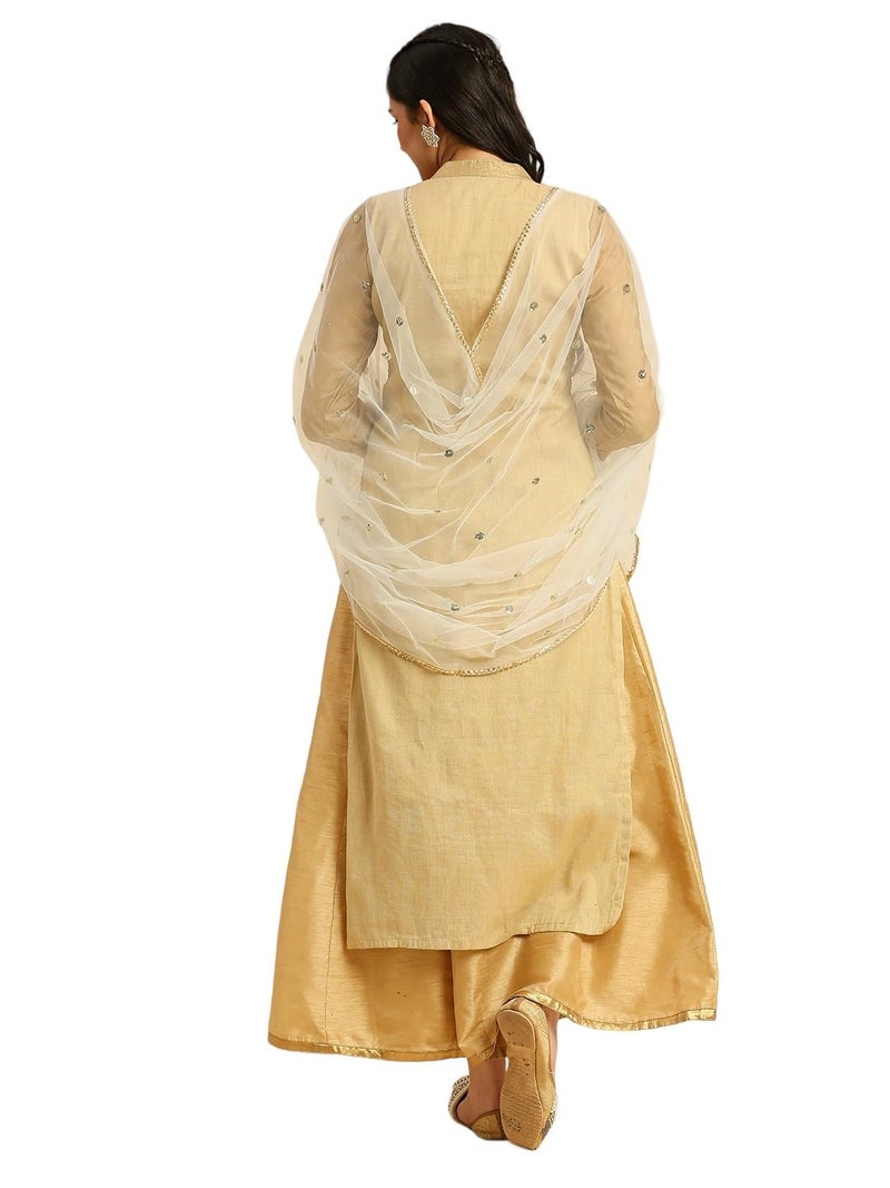 DUPATTA BAZAAR Women's Net White Embellished Dupatta - Image 3