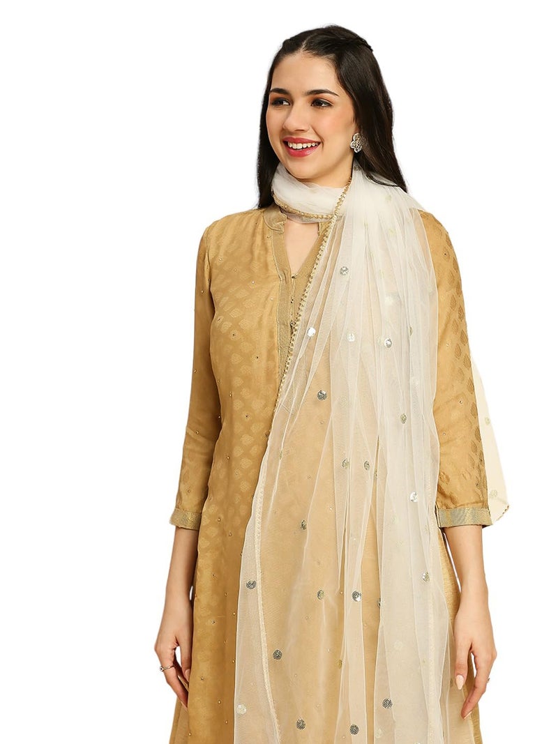 DUPATTA BAZAAR Women's Net White Embellished Dupatta - Image 2