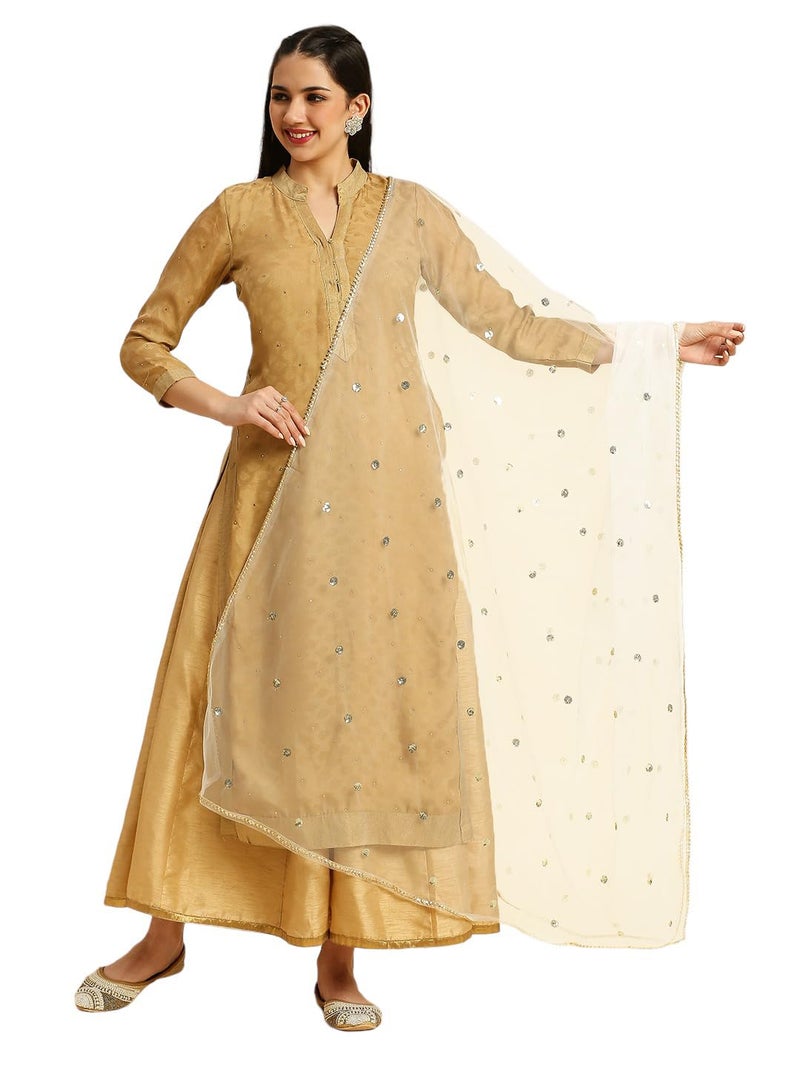 DUPATTA BAZAAR Women's Net White Embellished Dupatta - Image 1