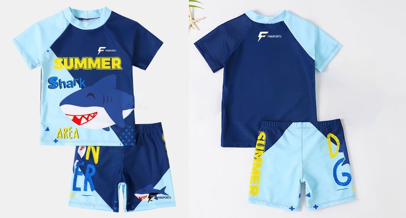 FABSPORTS Kids Two-Piece Swimwear Set – Printed Short-Sleeve Rash Guard Top & Swim Shorts for Boys & Girls, Comfortable Bathing Suit for Ages 8-10 Years Dark Blue - Image 5