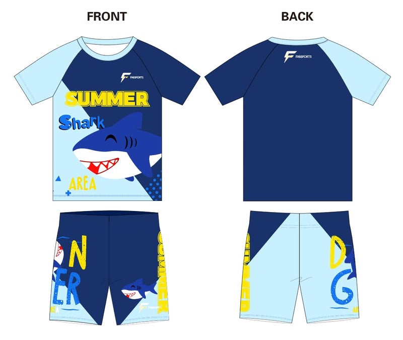 FABSPORTS Kids Two-Piece Swimwear Set – Printed Short-Sleeve Rash Guard Top & Swim Shorts for Boys & Girls, Comfortable Bathing Suit for Ages 8-10 Years Dark Blue - Image 4