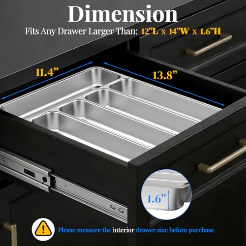 IKOCO Silverware Organizer Stainless Steel Utensil Drawer Organizer with 5 Compartments for Kitchen Dishwasher Safe Holds Spoons Forks Knives 138 x 114 x 16 Silver - Image 3