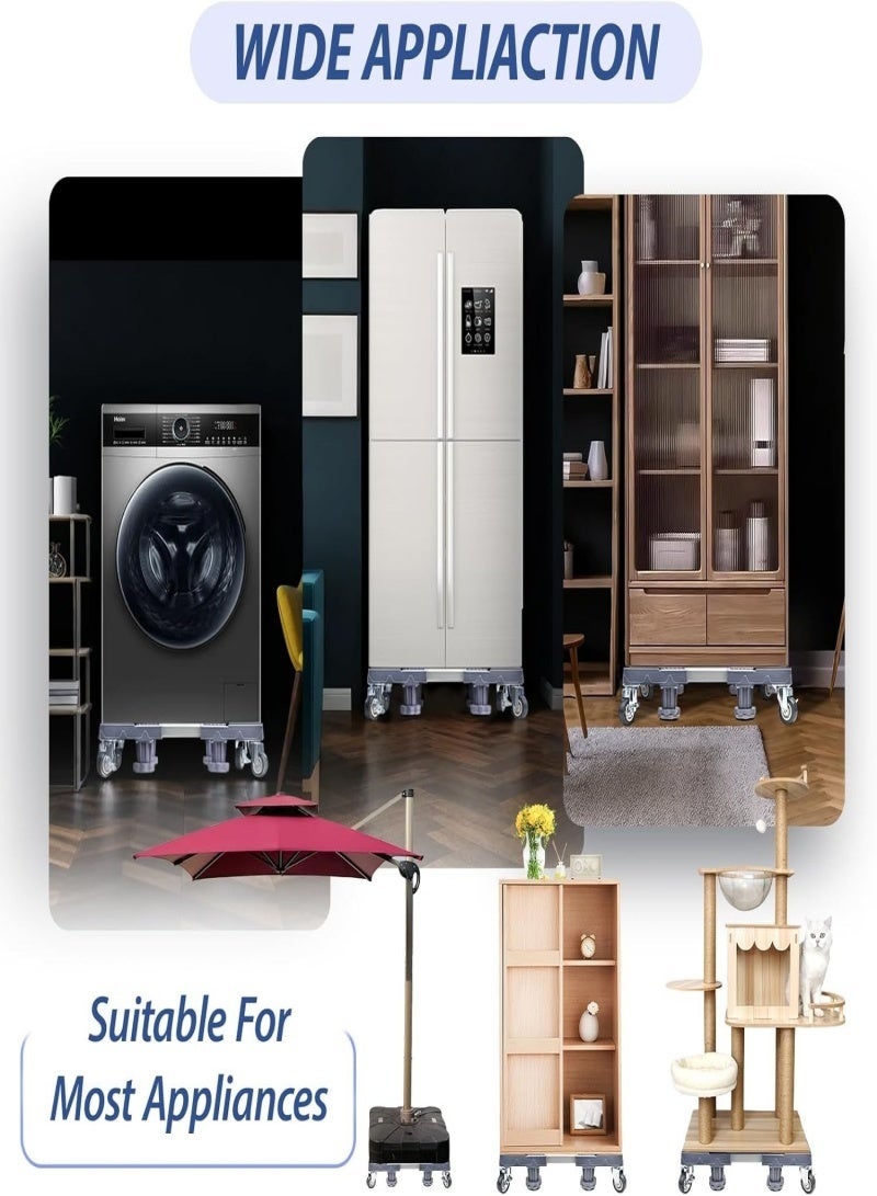 قاعدة متحركة صغيرة لثلاجة عالية التحمل ب4 عجلات قابلة للقفل، قابلة للتعديل من 16 إلى 25 بوصة - منقل أثاث متحرك لغسالة، مجفف، ثلاجة، قاعدة غسيل - Image 2