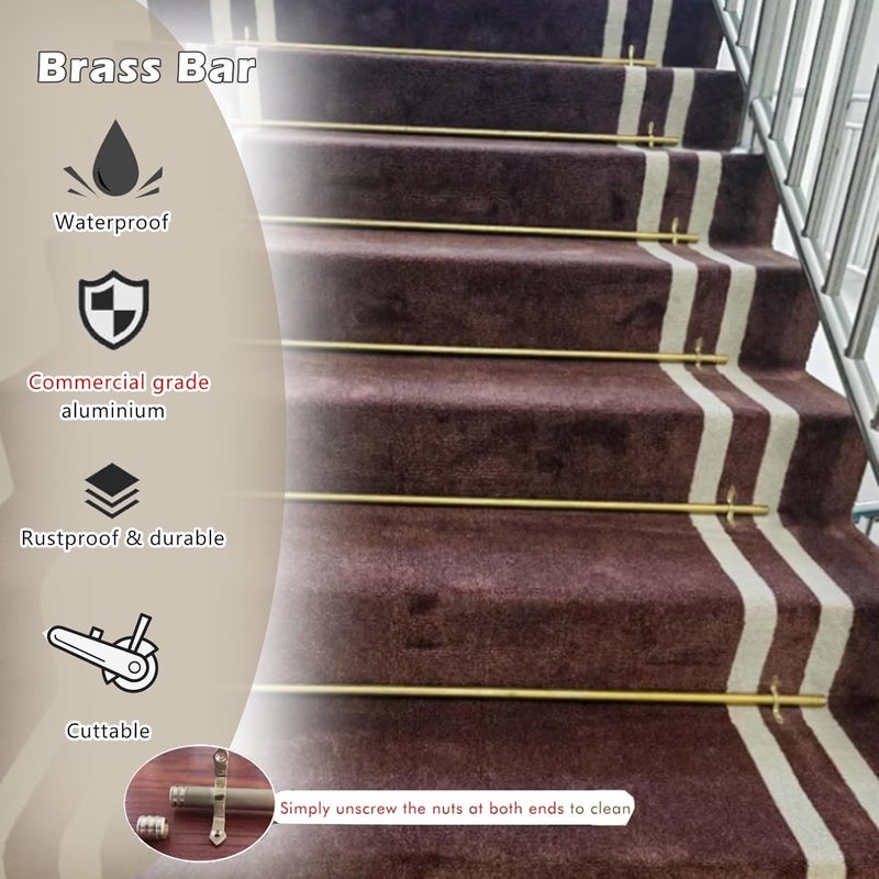 Carpet Runner Stair Rod Attachment Brackets, Brass Gallery Rails for Shelves, 40'' 33 25 35 28 48 30 Inch Stair Carpet Runner Holder Clips Solid Cast Brass, Custom Size (13pcs 66cm(26in)) - Image 5